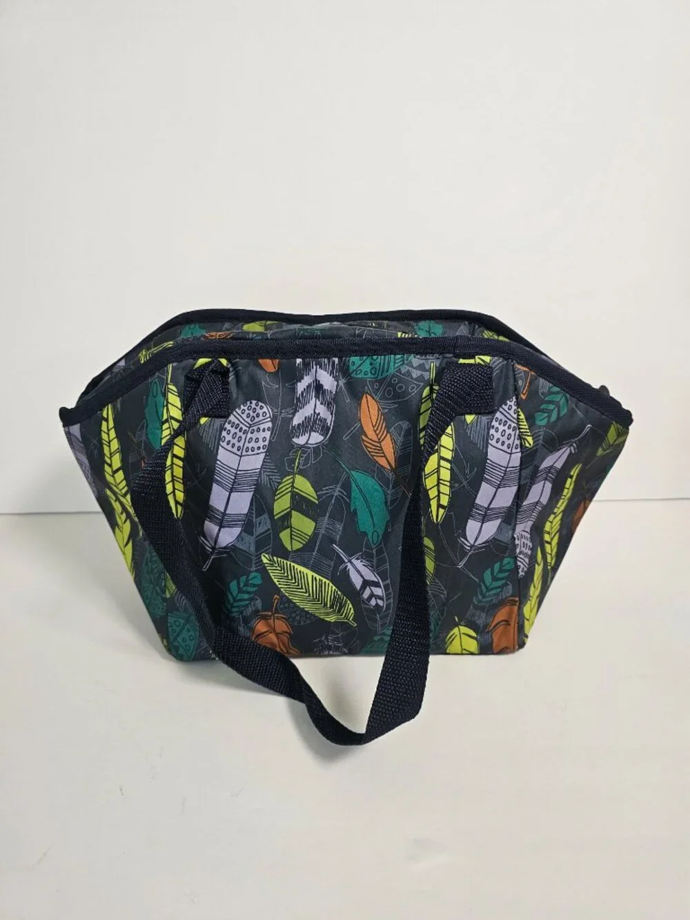 Thirty One Lunch Bag Insulated Blue Feather Print Boho Office School